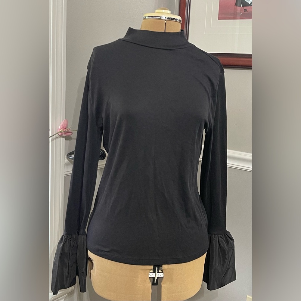 NWT Ann Taylor sz L Black Blouse with Flared Cuffs